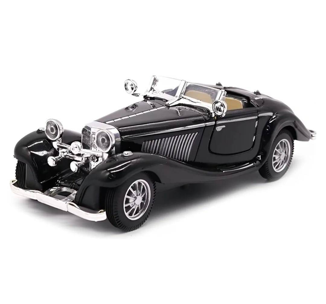Macheta Bburago Mercedes Benz 500k Roadster, usi mobile, sunet, lumini, scara 1:28, negru, 16 cm