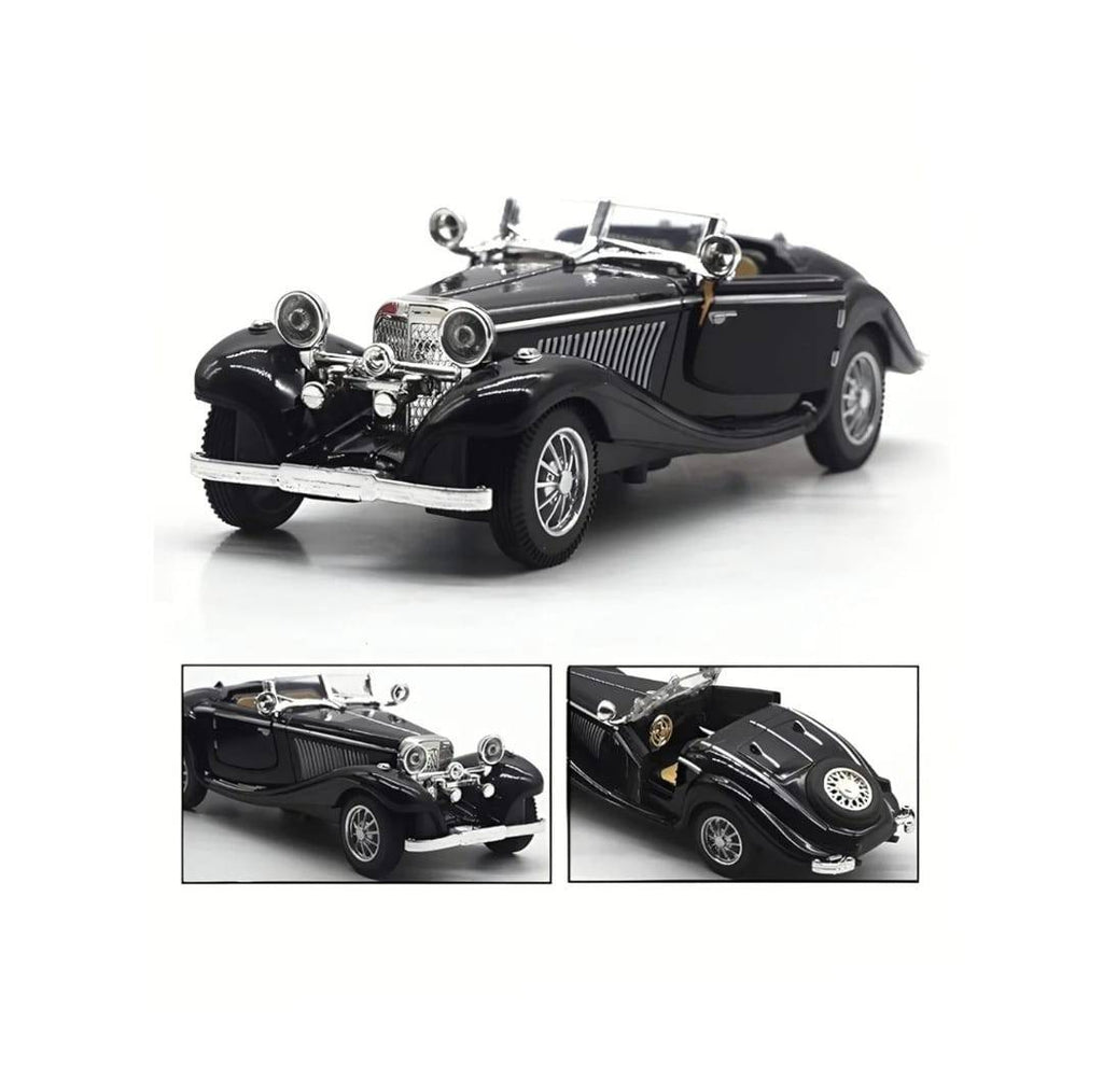 Macheta Bburago Mercedes Benz 500k Roadster, usi mobile, sunet, lumini, scara 1:28, negru, 16 cm