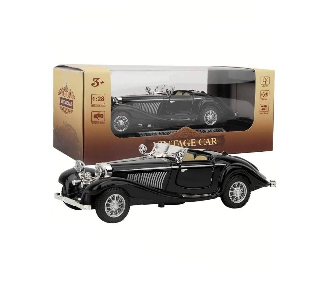 Macheta Bburago Mercedes Benz 500k Roadster, usi mobile, sunet, lumini, scara 1:28, negru, 16 cm