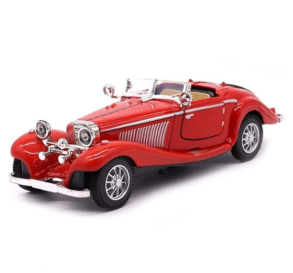 Macheta Bburago Mercedes Benz 500k Roadster, usi mobile, sunet, lumini, scara 1:28, rosu, 16 cm