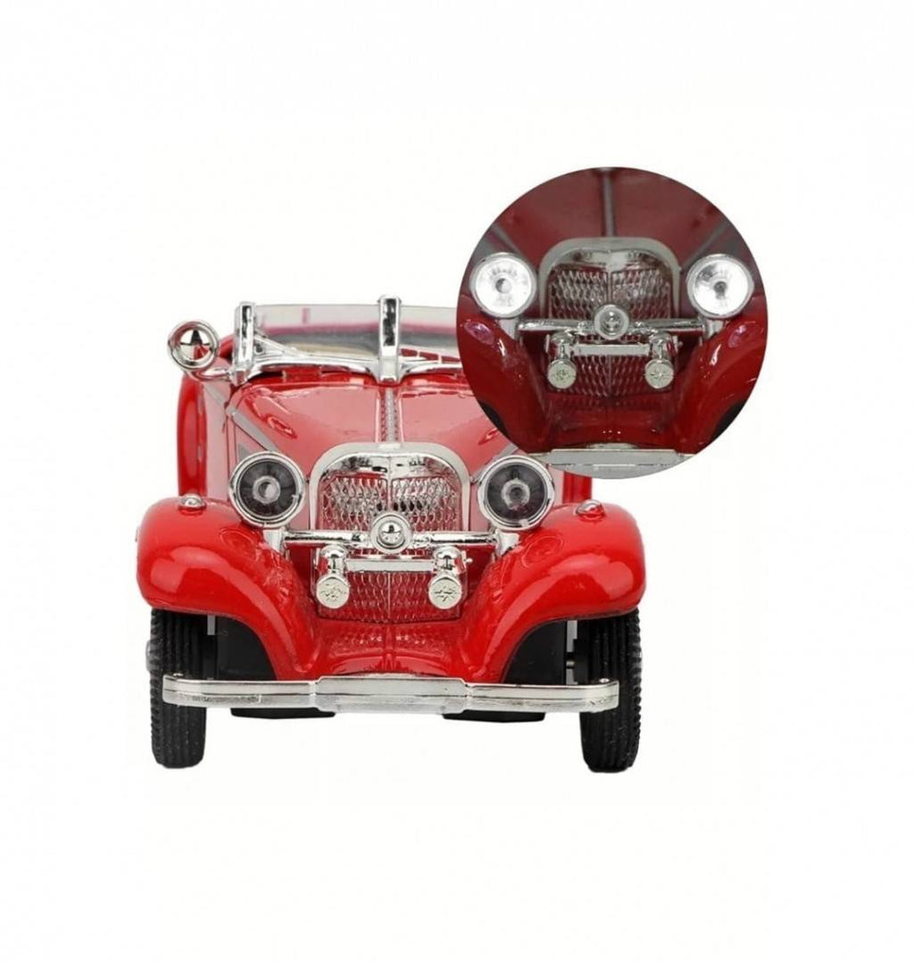 Macheta Bburago Mercedes Benz 500k Roadster, usi mobile, sunet, lumini, scara 1:28, rosu, 16 cm