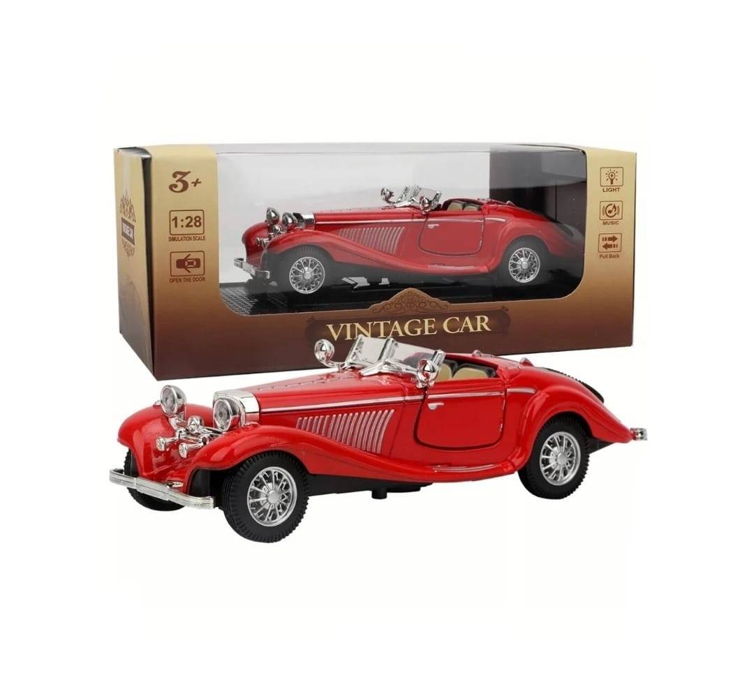Macheta Bburago Mercedes Benz 500k Roadster, usi mobile, sunet, lumini, scara 1:28, rosu, 16 cm