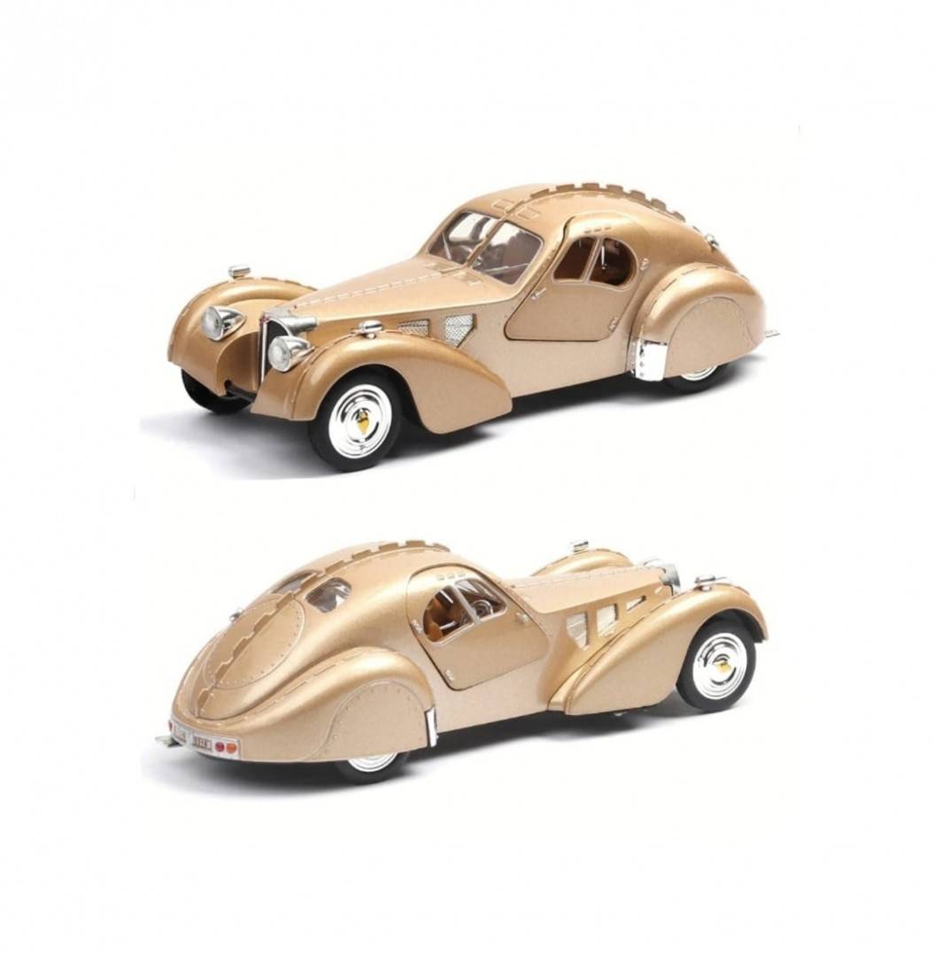 Macheta Bugatti SC57 Atlantic, usi mobile, sunet, lumini, scara 1:28, auriu, 16 cm