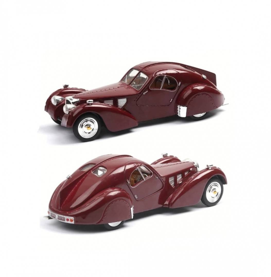 Macheta Bugatti SC57 Atlantic, usi mobile, sunet, lumini, scara 1:28, visiniu, 16 cm