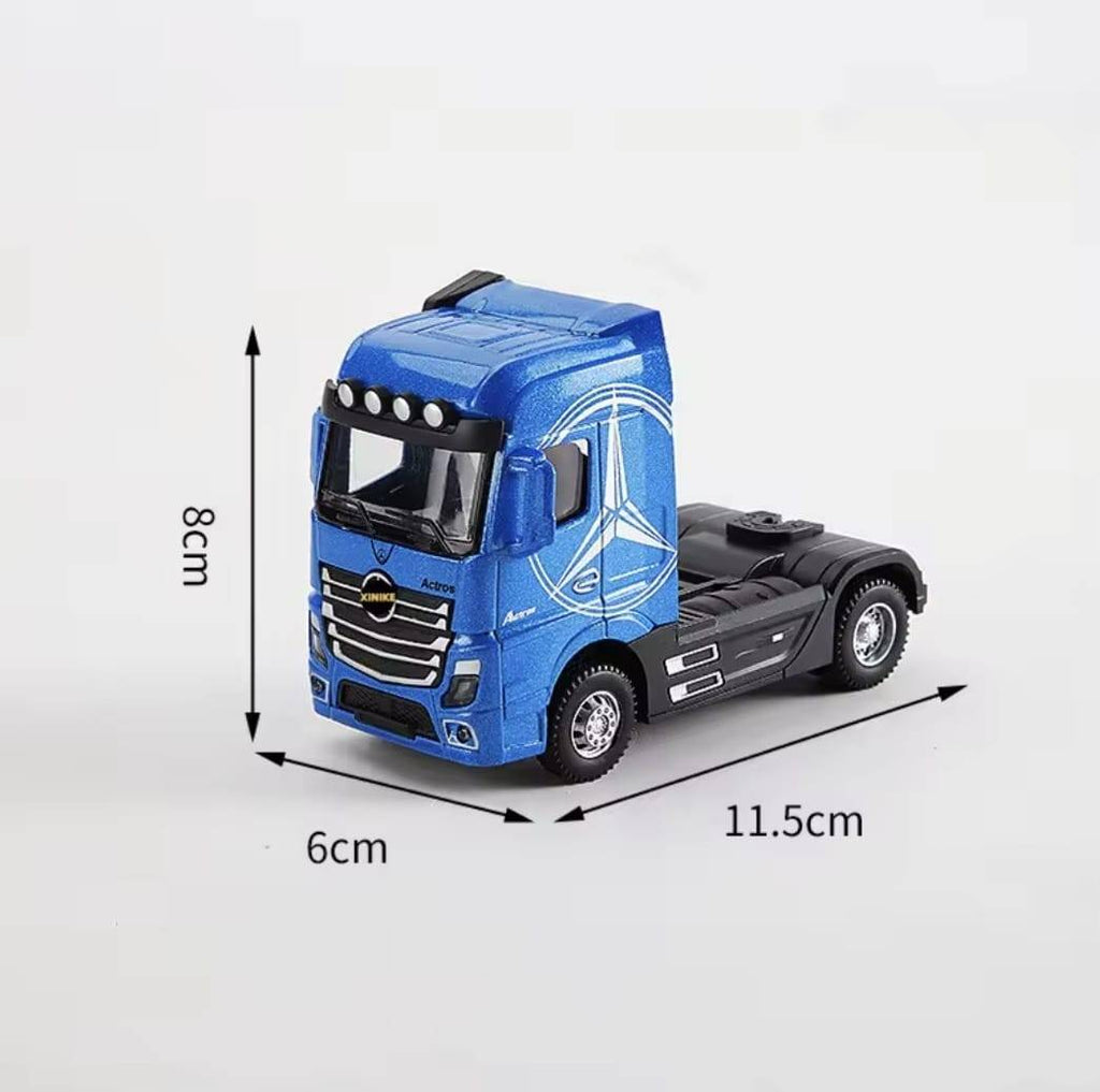 Macheta mecanica,Tir Mercedes Actros, container, leduri si sunete, scala 1/36, albastru/gri, 30.5 cm