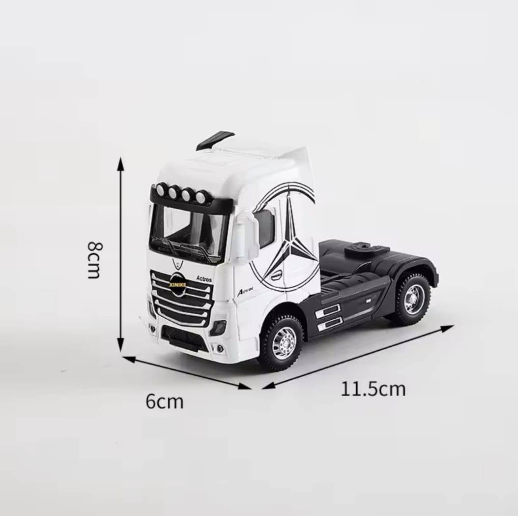 Macheta mecanica,Tir Mercedes Actros, container, leduri si sunete, scala 1/36, alb/maro, 30.5 cm