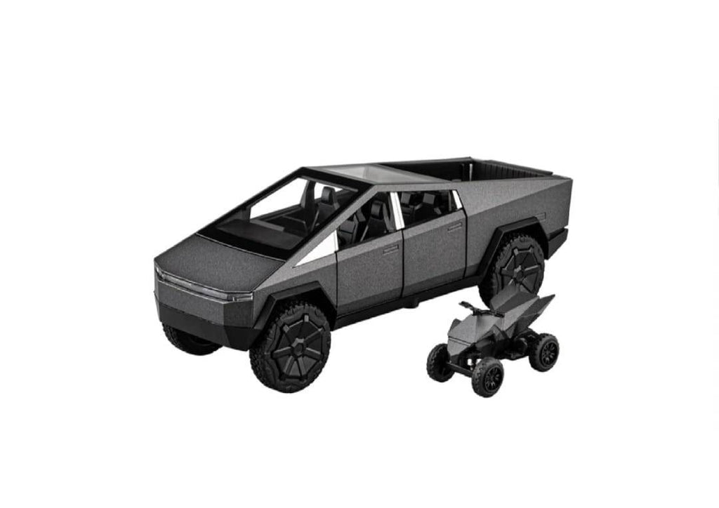 Macheta metal mecanica, model Tesla Cybertruck, ATV inclus, sunete, usi mobile, capota mobila, portbagaj mobil, gri inchis, 2