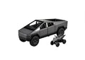 Macheta metal mecanica, model Tesla Cybertruck, ATV inclus, sunete, usi mobile, capota mobila, portbagaj mobil, gri inchis, 2
