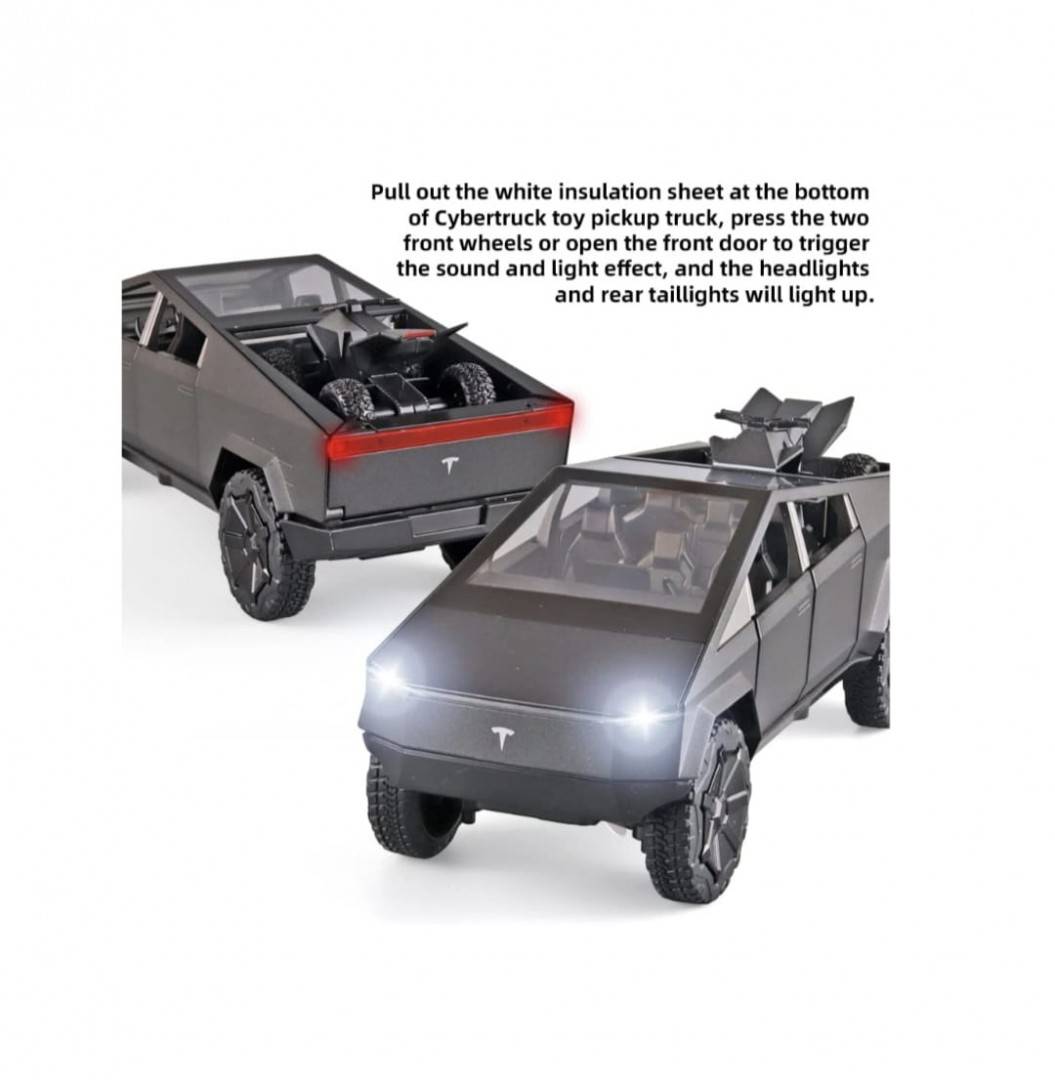 Macheta metal mecanica, model Tesla Cybertruck, ATV inclus, sunete, usi mobile, capota mobila, portbagaj mobil, gri inchis, 2