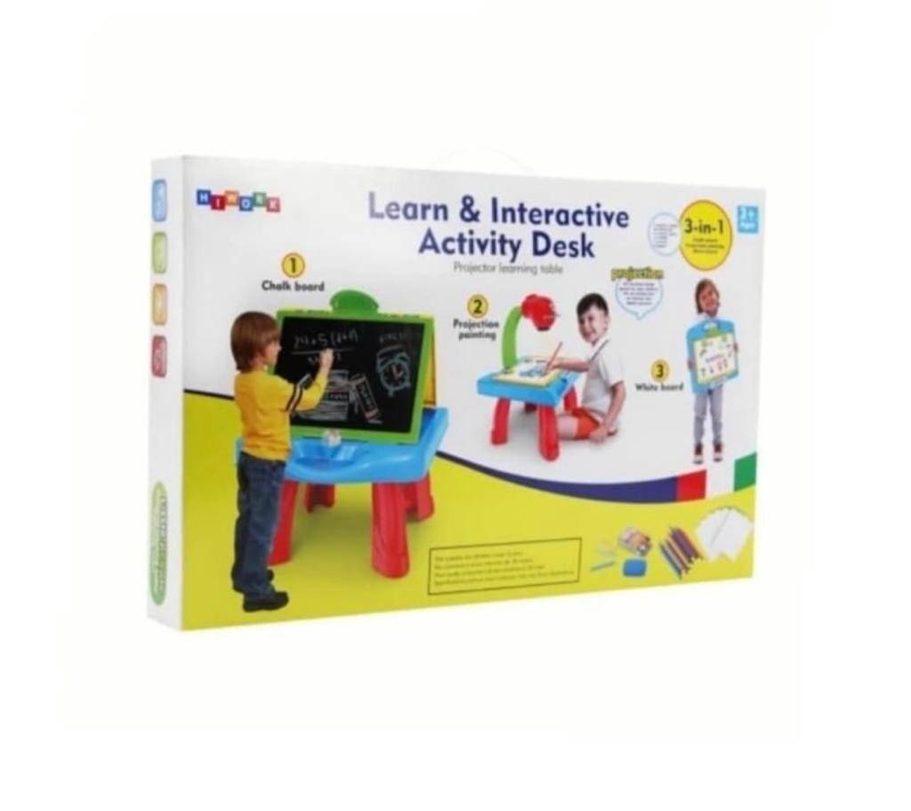 Masa 4 in 1 cu tabla de desen si proiector, multicolor