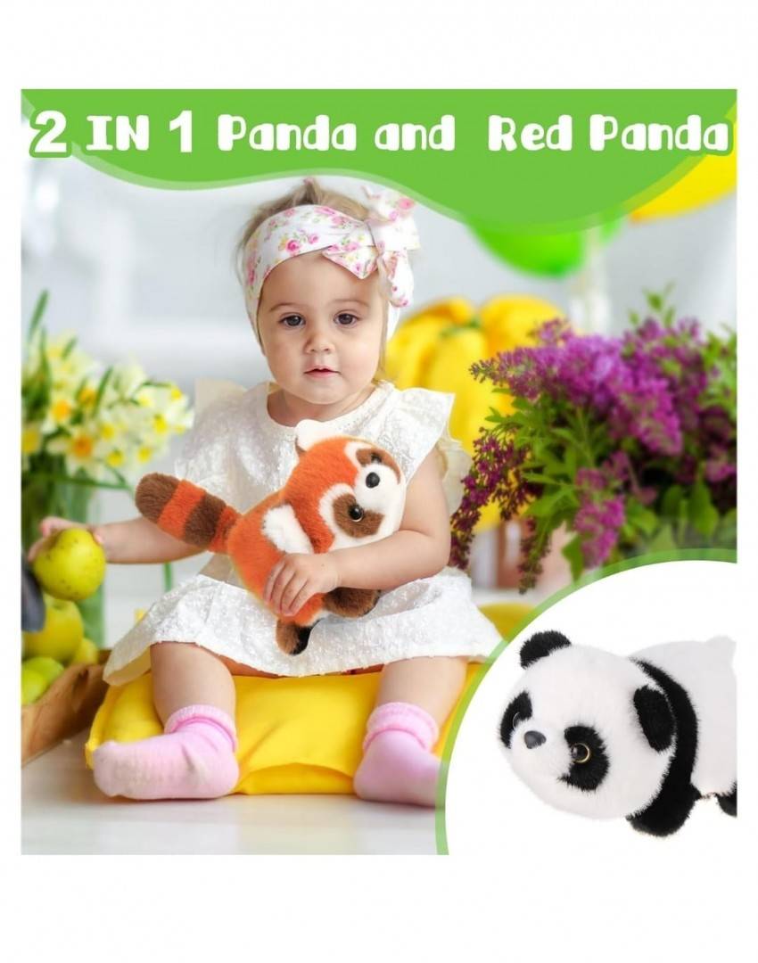 Mascota reversibila, Urs Panda si Vulpea Rosie, multicolor, 30 cm