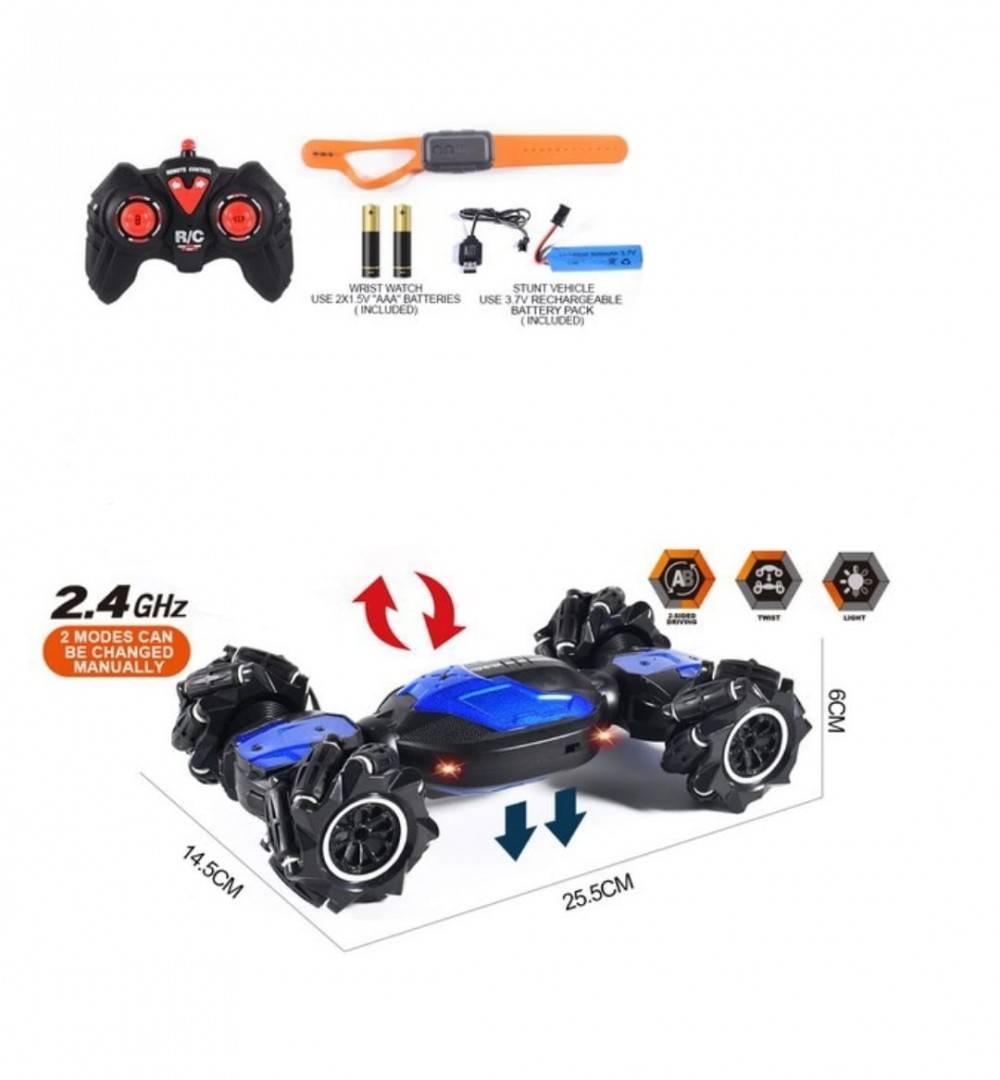 Masina cu telecomanda, control prin gesturi, Twist Stunt Car, 360 grade rotire , Drift 4 x 4, carcasa metal, scara 1;16, alba