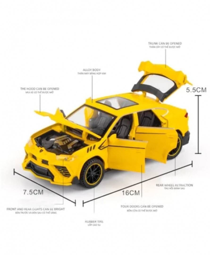 Masina de jucarie pentru copii, Lamborghini Urus, lumini si sunete, 1:32, metal/ABS, galben