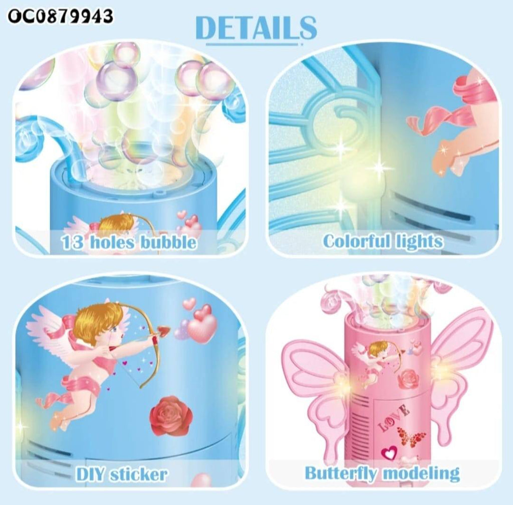 Masina electrica cu bule, Angel, LED, roz, 21 cm