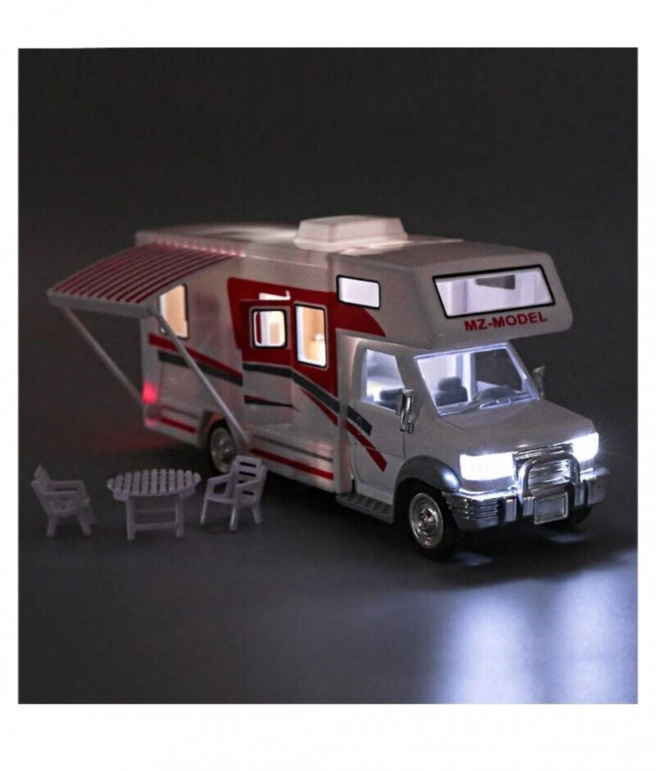 Masina mecanica, Autorulota, camper de vacanta, mobilier, sunete, lumini, mobilier, usi functionale, alb, 20 cm