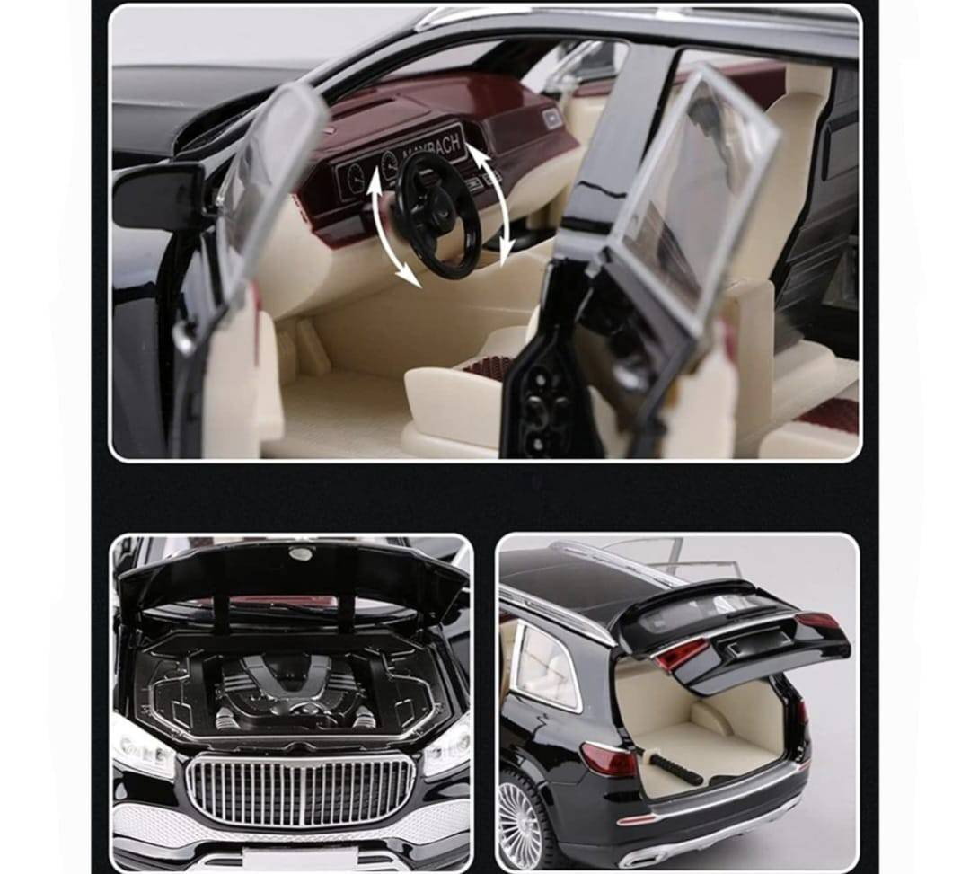 Masina metal mecanica, model Mercedes Maybach GLS 600, scara 1:24, sunete, usi mobile, capota mobila, portbagaj mobil, negru,