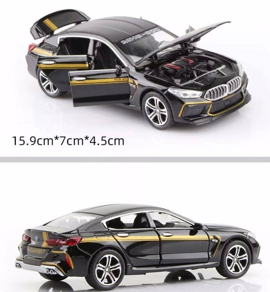 Masina tip BMW M8, metalica, sunete si lumini, negru,15 cm