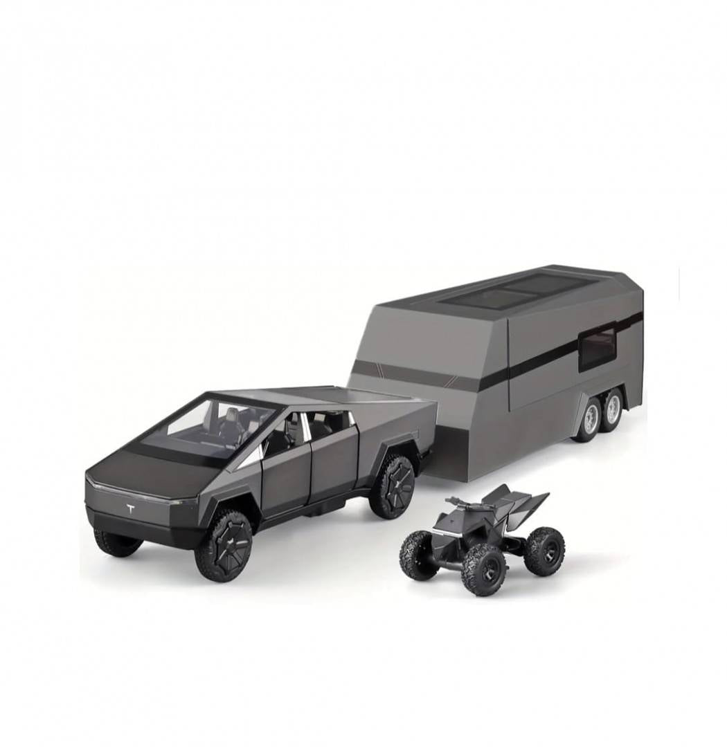 Masinuta  metalica,Tesla cu rulota, ATV, usi mobile, capota mobila, 1:32, gri inchis, 36 cm