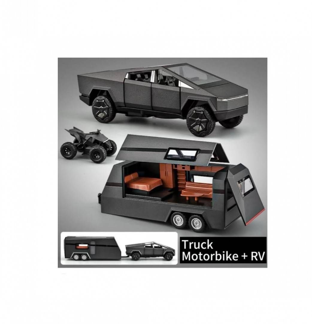 Masinuta  metalica,Tesla cu rulota, ATV, usi mobile, capota mobila, 1:32, gri inchis, 36 cm
