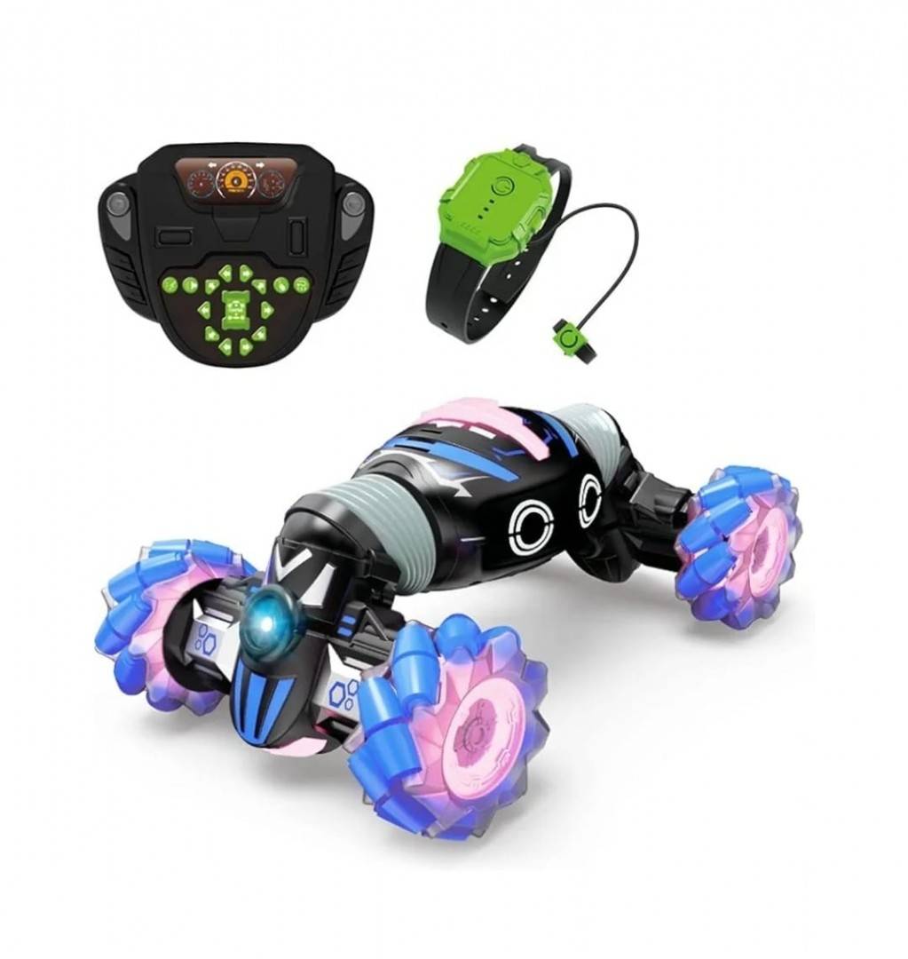 Masinuta controlabila prin gesturi si telecomanda, sunete si lumini, 360 grade, albastru, 35 cm