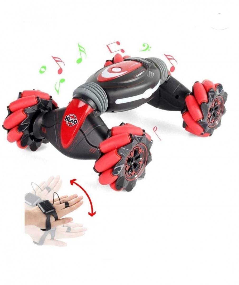 Masinuta controlabila prin gesturi si telecomanda, sunete si lumini, 360 grade, rosu, 42 cm