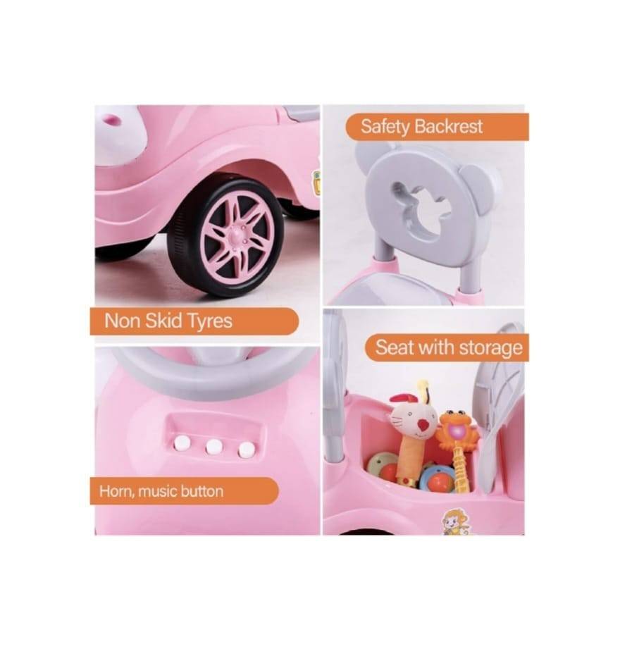 Masinuta copii fara pedale, Ride on, muzica, lumini,claxon, roz, 1 an+