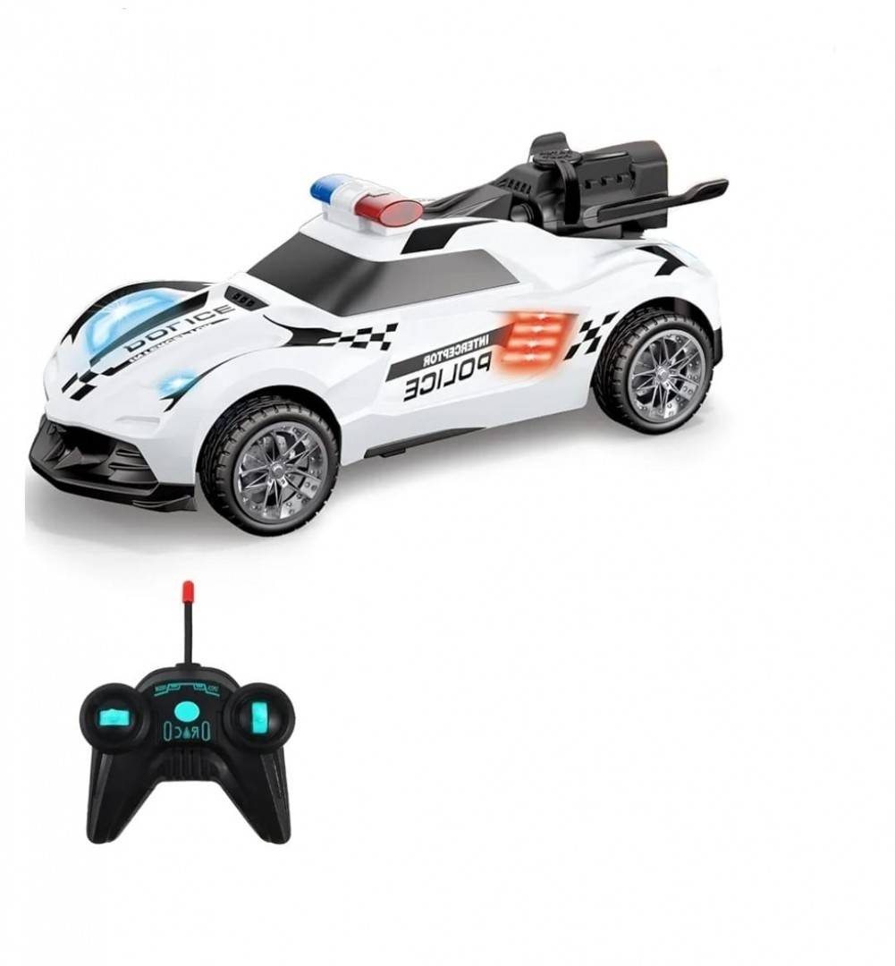 Masinuta cu telecomanda, Politie, scoate fum, scara 1:18, lumineaza farurile, stanga, dreapta, alb, 18 cm