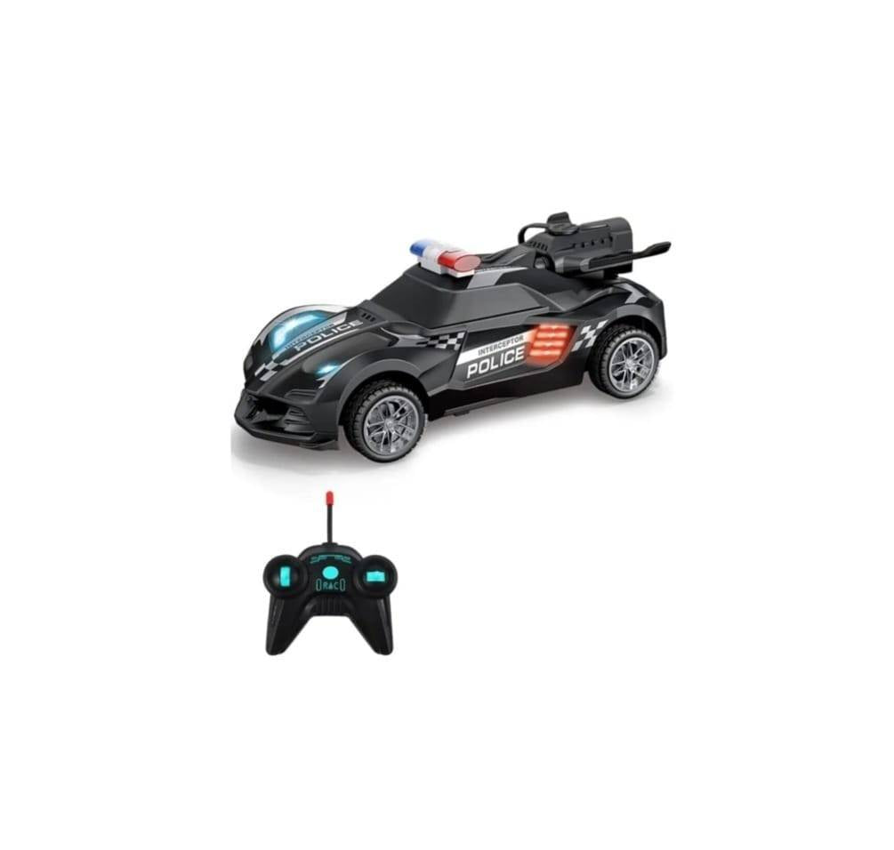 Masinuta cu telecomanda, Politie, scoate fum, scara 1:18, lumineaza farurile, stanga, dreapta, negru, 18 cm