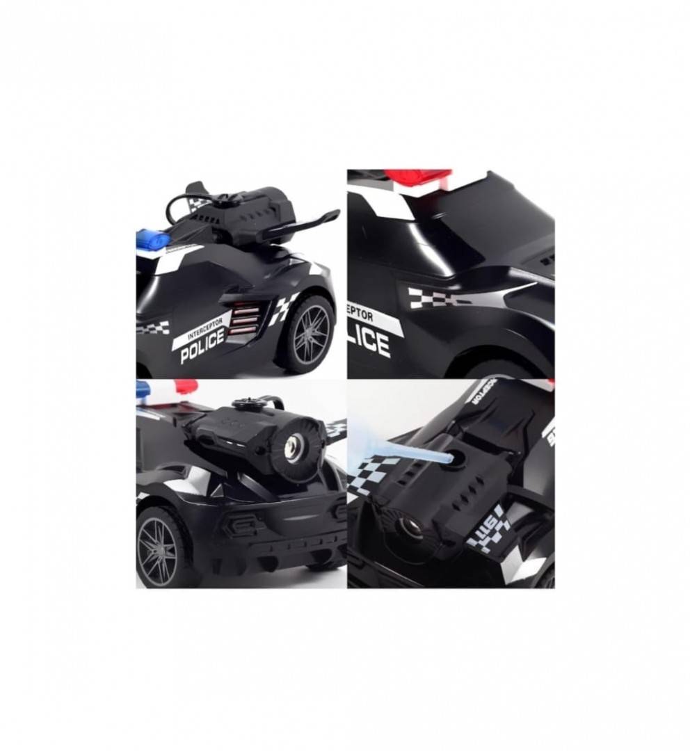Masinuta cu telecomanda, Politie, scoate fum, scara 1:18, lumineaza farurile, stanga, dreapta, negru, 18 cm