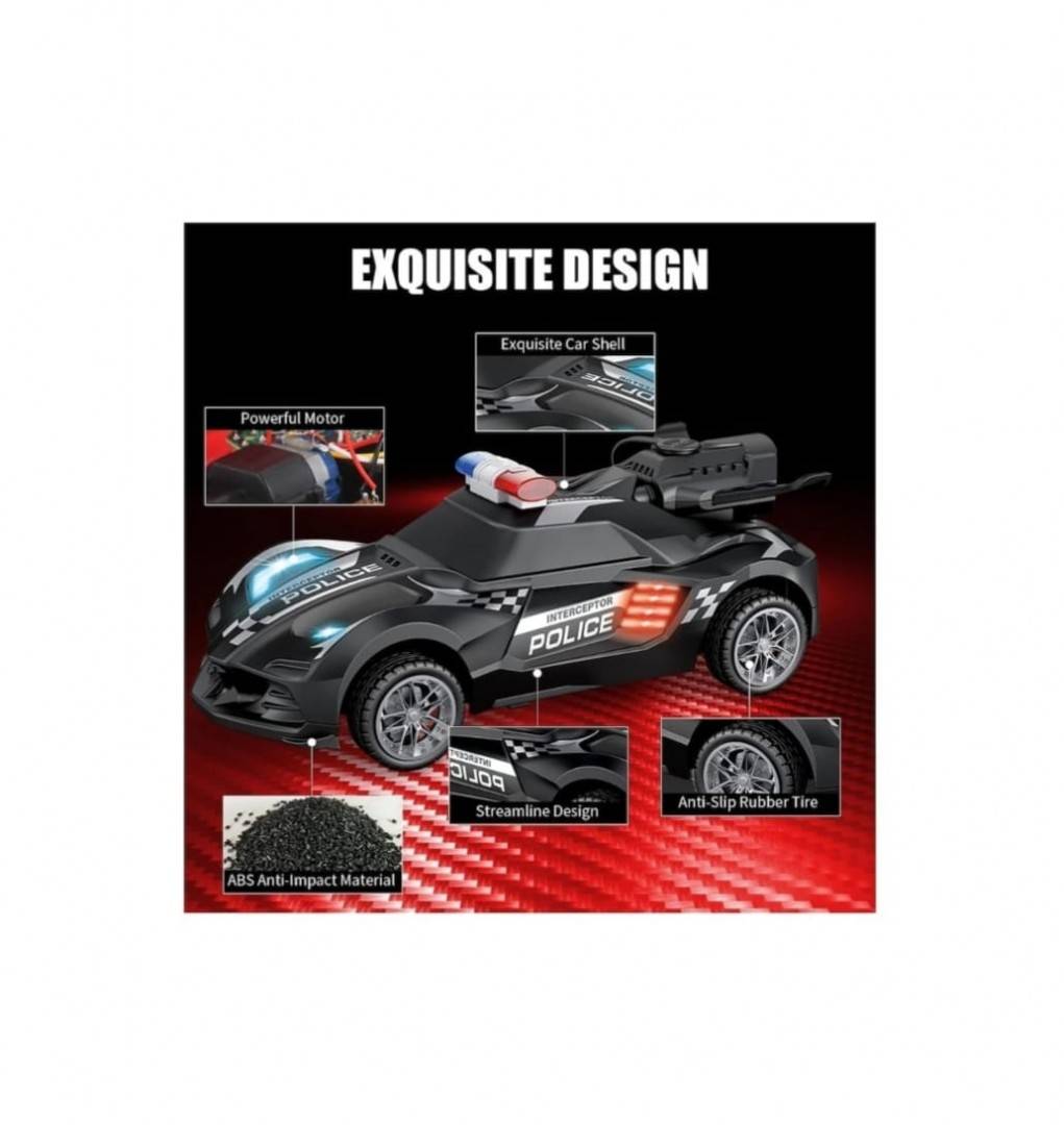 Masinuta cu telecomanda, Politie, scoate fum, scara 1:18, lumineaza farurile, stanga, dreapta, negru, 18 cm