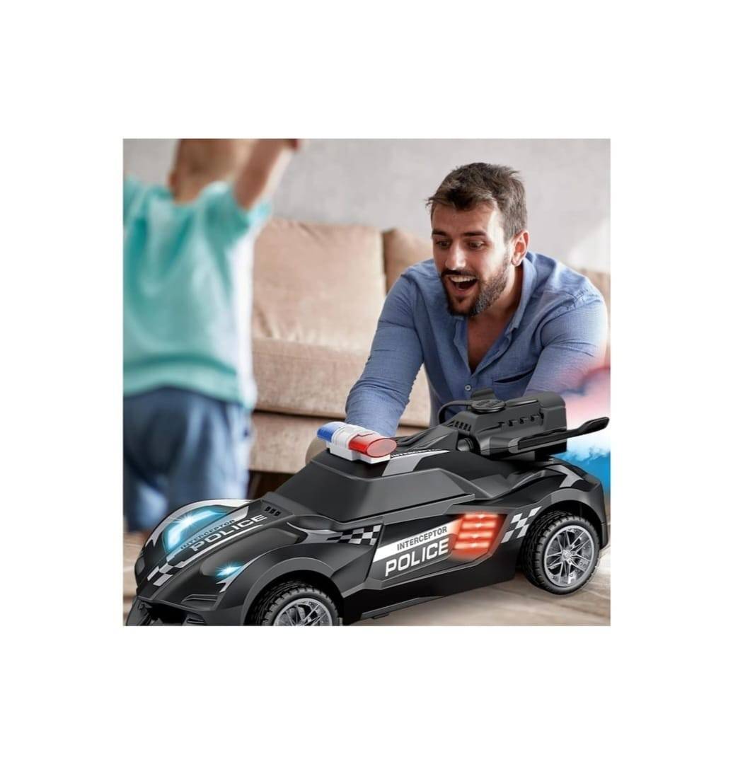 Masinuta cu telecomanda, Politie, scoate fum, scara 1:18, lumineaza farurile, stanga, dreapta, negru, 18 cm