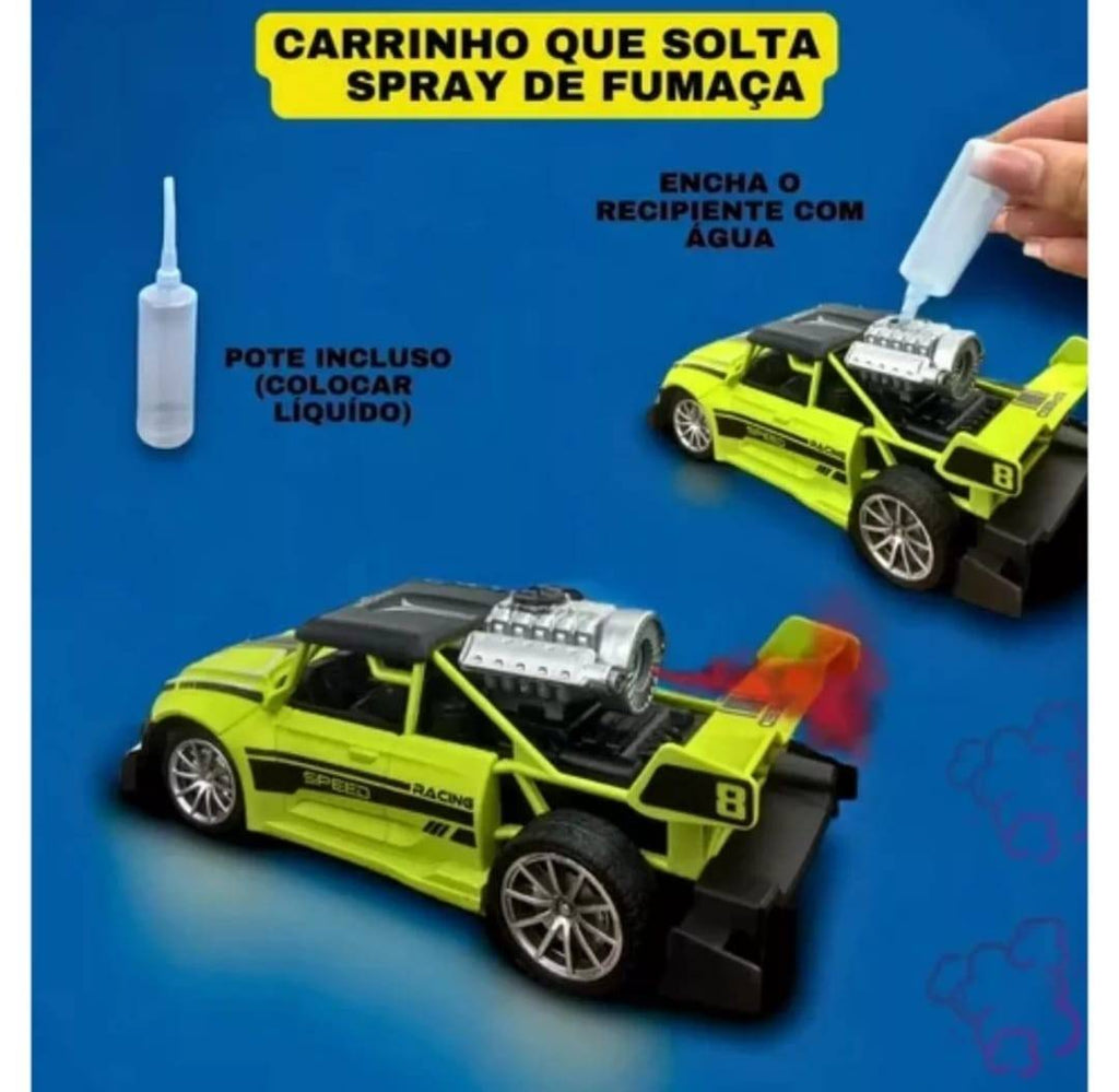 Masinuta cu telecomanda, scoate fum, scara 1:18, lumineaza farurile, stanga, dreapta, galben, 18 cm