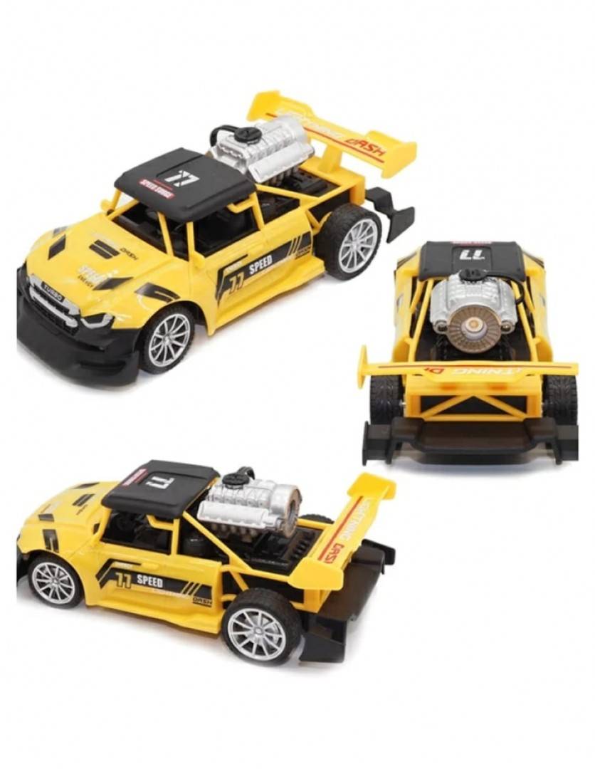 Masinuta cu telecomanda, scoate fum, scara 1:18, lumineaza farurile, stanga, dreapta, galben, 18 cm