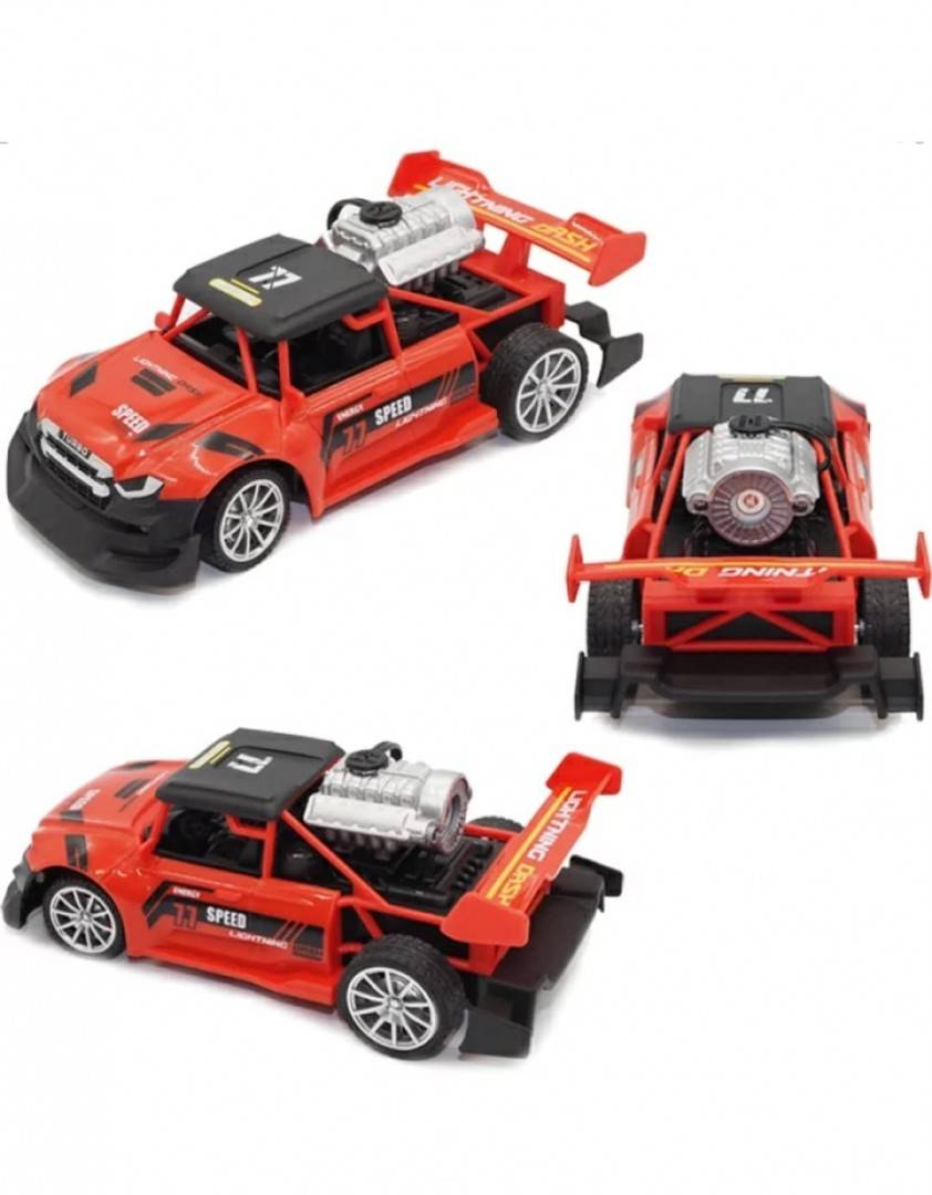 Masinuta cu telecomanda, scoate fum, scara 1:18, lumineaza farurile, stanga, dreapta, rosu, 18 cm
