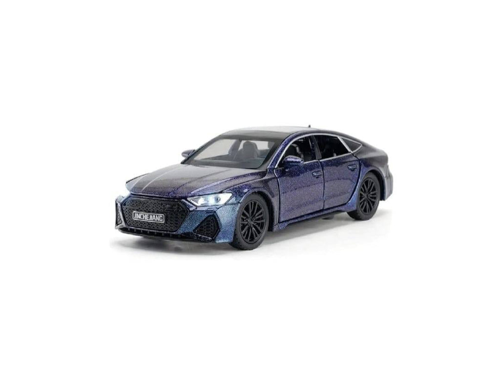 Masinuta metal mecanica, Audi RS7, 1:24, sunete, usi mobile, capota mobila, portbagaj mobil, albastru, 15 cm