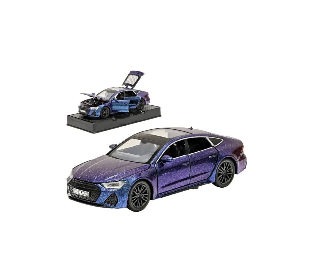 Masinuta metal mecanica, Audi RS7, 1:24, sunete, usi mobile, capota mobila, portbagaj mobil, albastru, 15 cm