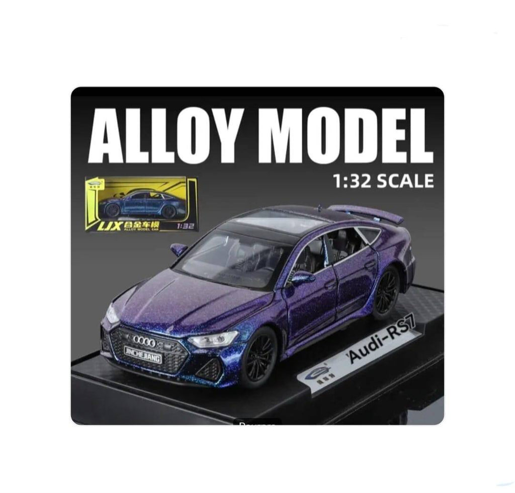 Masinuta metal mecanica, Audi RS7, 1:24, sunete, usi mobile, capota mobila, portbagaj mobil, albastru, 15 cm