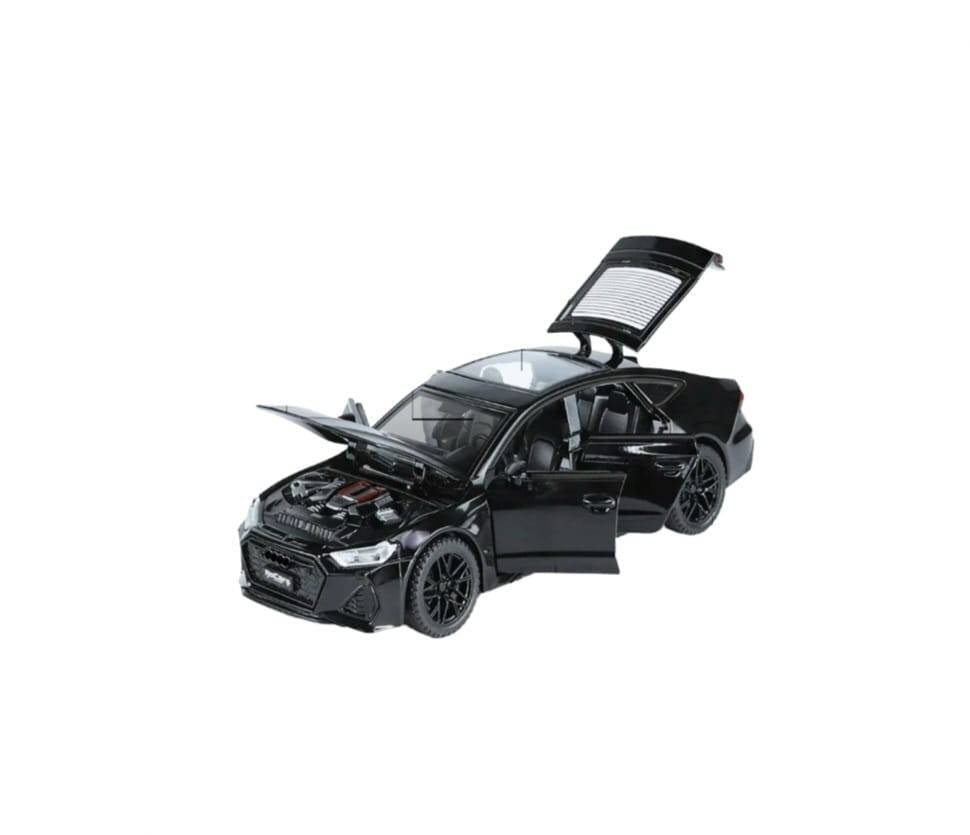 Masinuta metal mecanica, Audi RS7, 1:24, sunete, usi mobile, capota mobila, portbagaj mobil, negru, 15 cm
