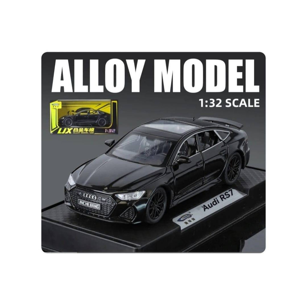 Masinuta metal mecanica, Audi RS7, 1:24, sunete, usi mobile, capota mobila, portbagaj mobil, negru, 15 cm