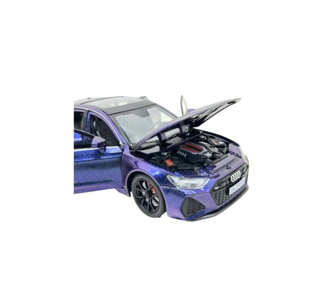 Masinuta metal mecanica, AUDI RS7,usi mobile, capota mobila, portbagaj mobil, albastru metalizat, 19.5 cm