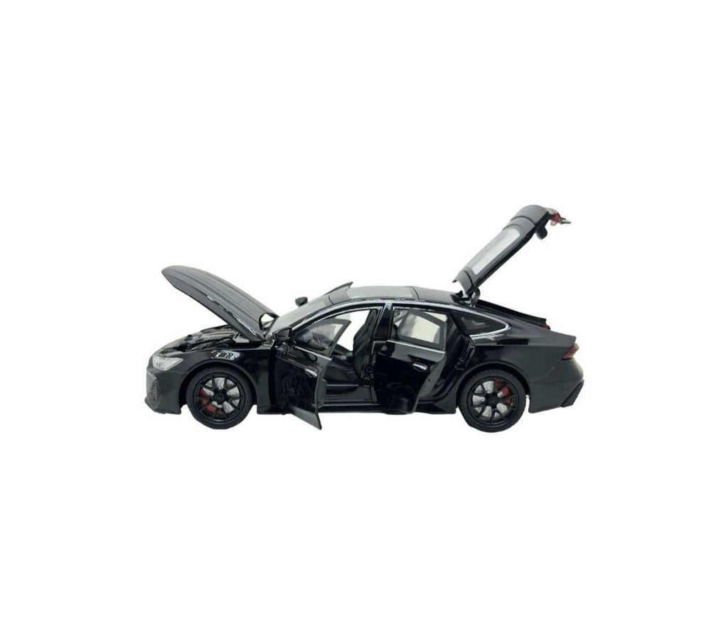 Masinuta metal mecanica, AUDI RS7,usi mobile, capota mobila, portbagaj mobil, negru, 19.5 cm