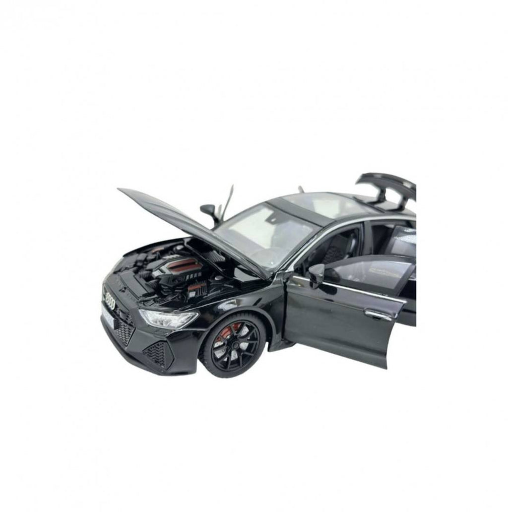 Masinuta metal mecanica, AUDI RS7,usi mobile, capota mobila, portbagaj mobil, negru, 19.5 cm
