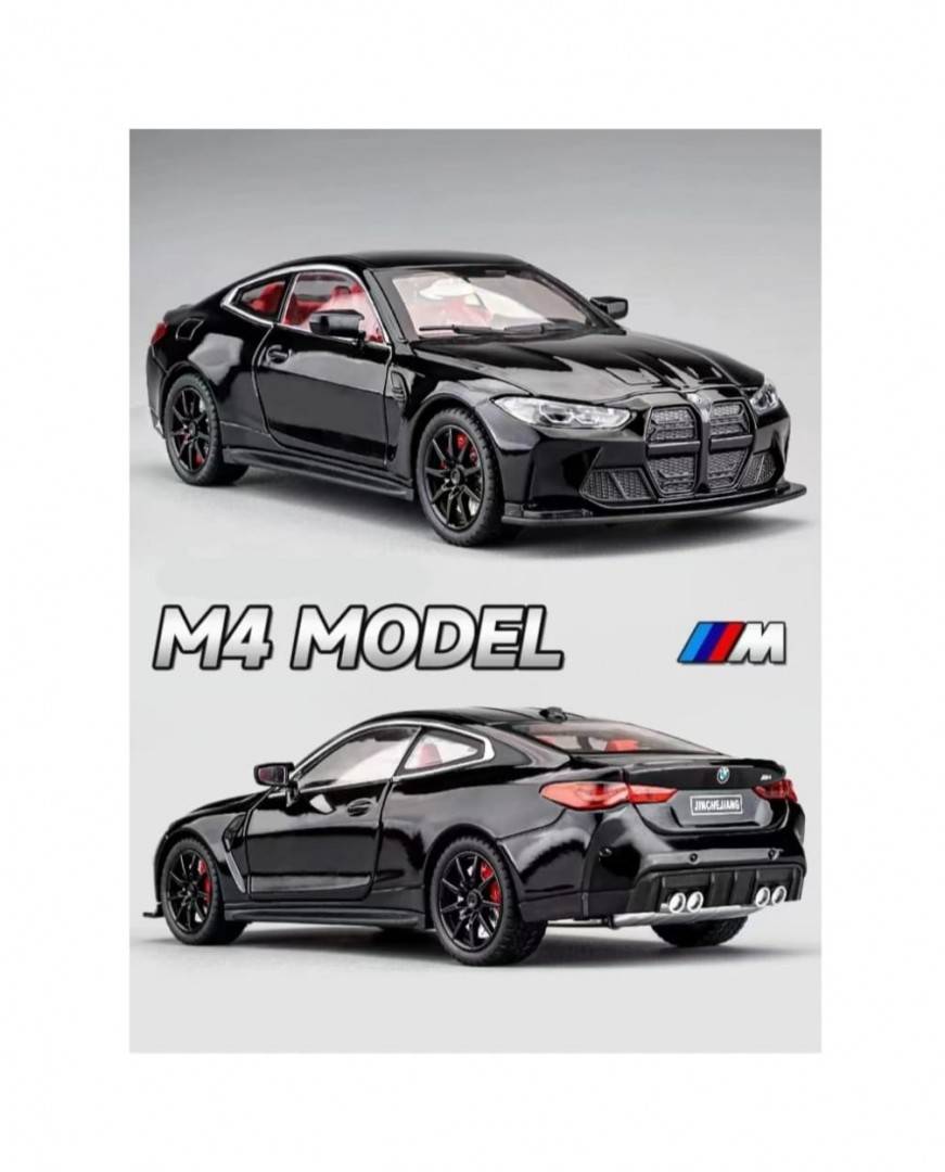 Masinuta metal mecanica, BMW M4 E30 , scara 1:24, sunete, 2 usi mobile, capota mobila, portbagaj mobil, negru, 21 cm