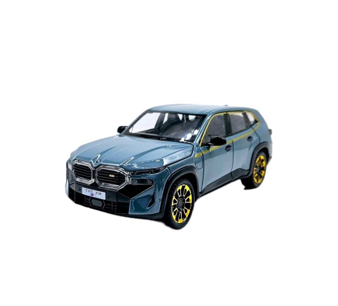 Masinuta metal mecanica, BMW XM, 1:24, fum, usi mobile, capota mobila, portbagaj mobil, albastru metalizat, 20 cm