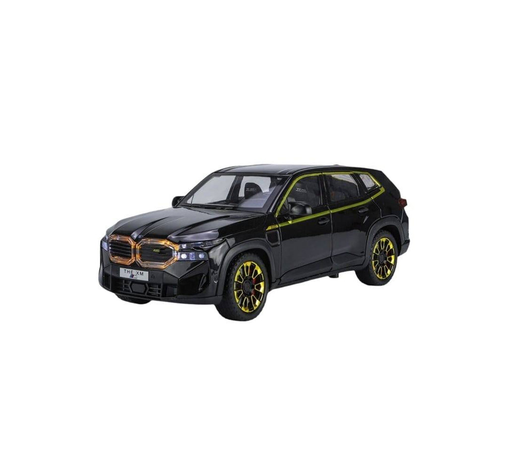 Masinuta metal mecanica, BMW XM, 1:24, fum, usi mobile, capota mobila, portbagaj mobil, negru, 20 cm