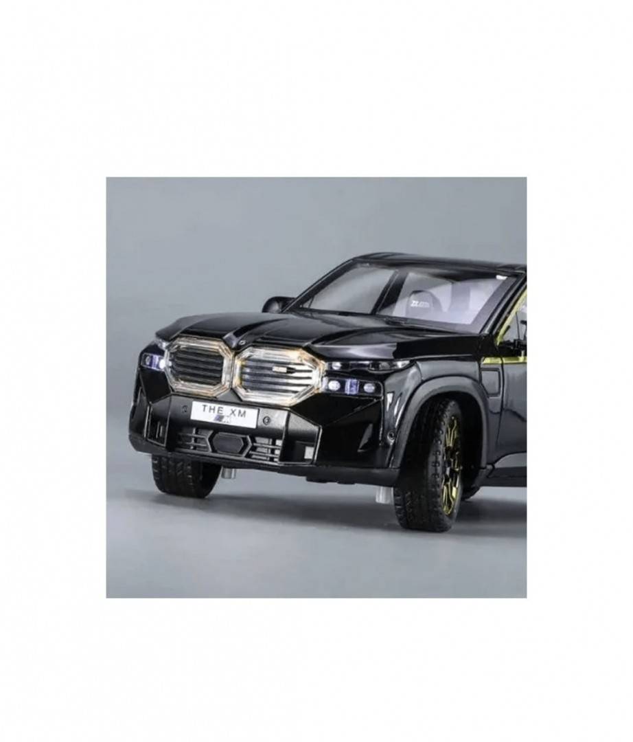 Masinuta metal mecanica, BMW XM, 1:24, fum, usi mobile, capota mobila, portbagaj mobil, negru, 20 cm