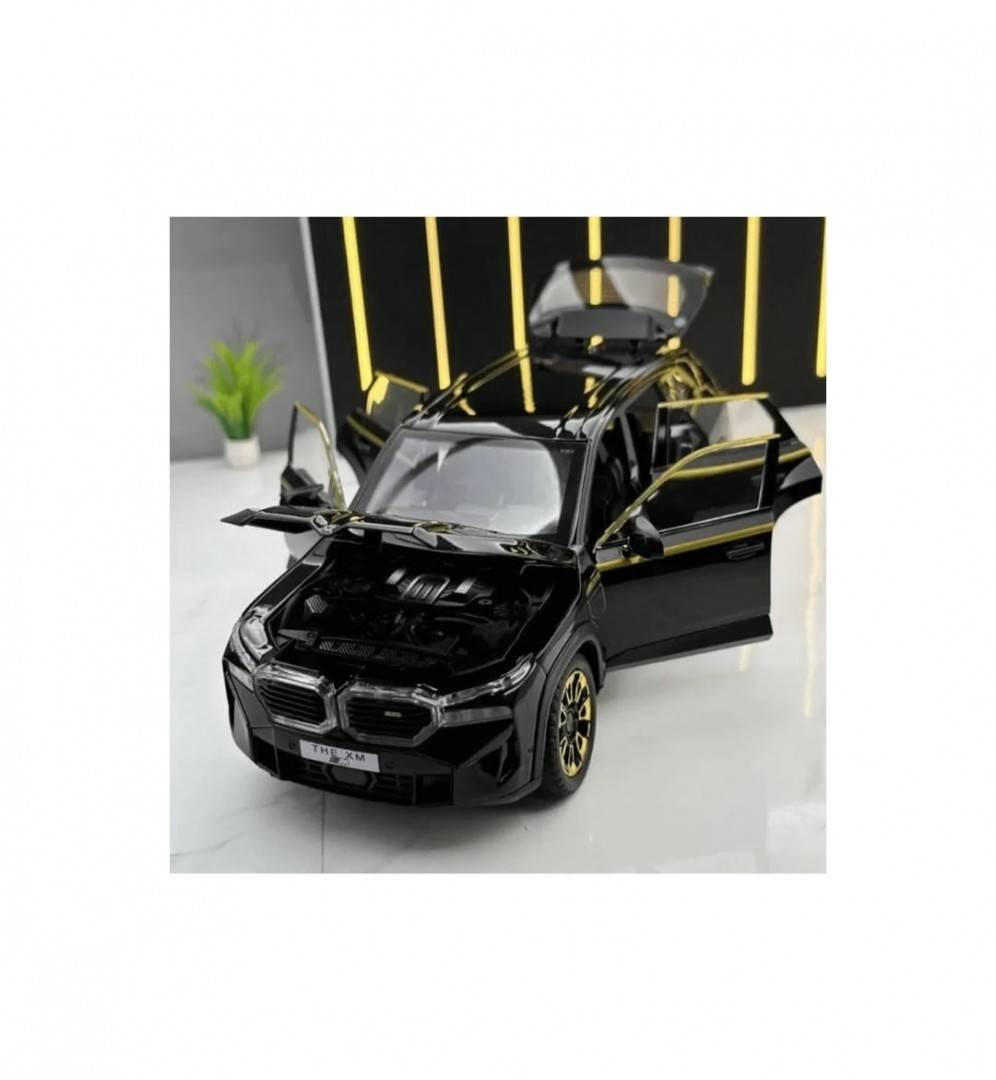 Masinuta metal mecanica, BMW XM, 1:24, fum, usi mobile, capota mobila, portbagaj mobil, negru, 20 cm