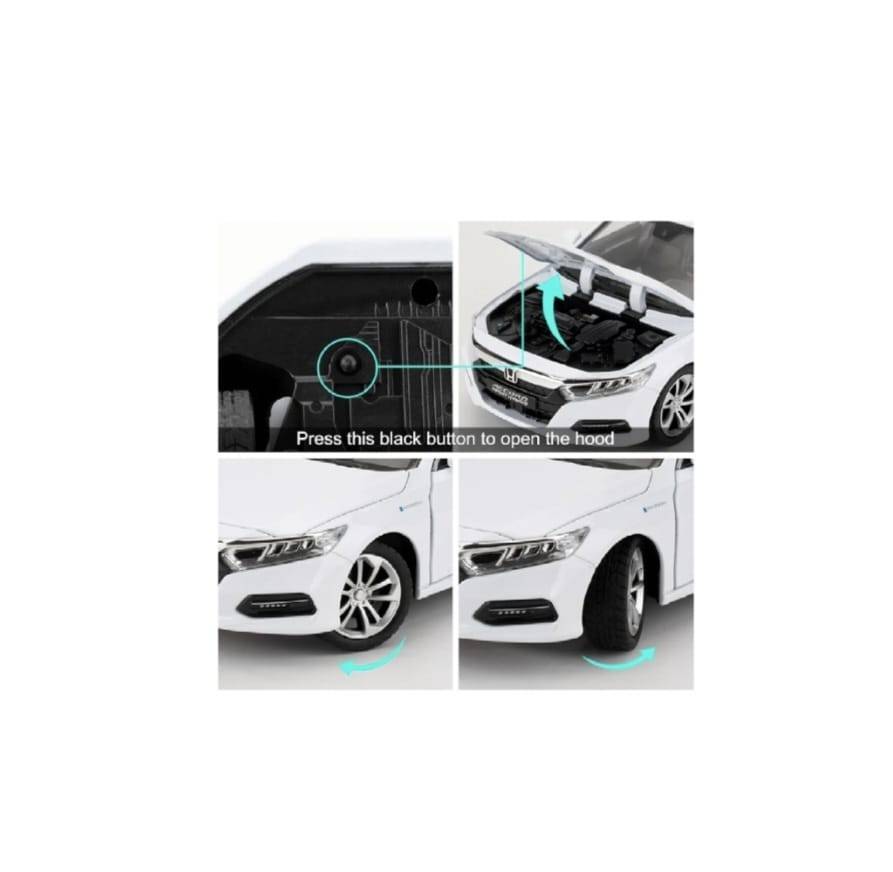 Masinuta metal mecanica, Honda Accord, 1:24, sunete, usi mobile, capota mobila, portbagaj mobil, alb, 20 cm