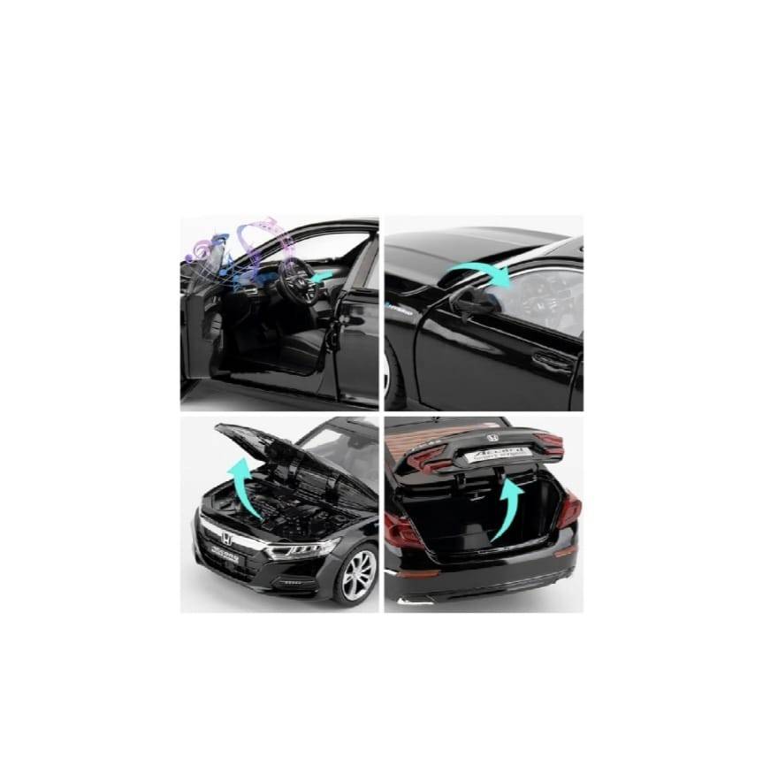 Masinuta metal mecanica, Honda Accord, 1:24, sunete, usi mobile, capota mobila, portbagaj mobil, negru, 20 cm