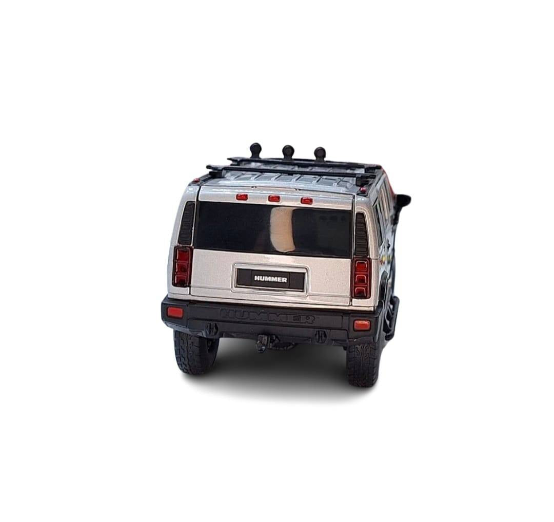 Masinuta metal mecanica, Hummer H2, scara 1:32, sunete, usi mobile, capota mobila, portbagaj mobil, gri, 15 cm